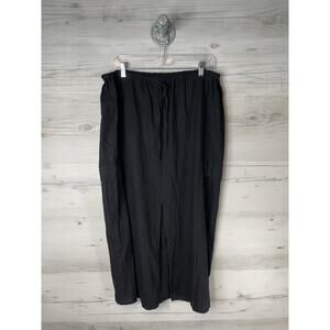 GAP Skirt Womens Large Black Linen‎ Utility Drawstring Maxi Side Pockets Slit